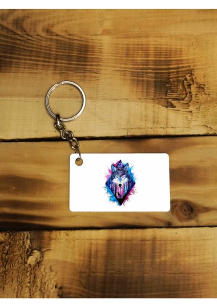 Elite Renkli Kurt Tasarım Colourful Sticker Ince Metal Anahtarlık 1 Adet