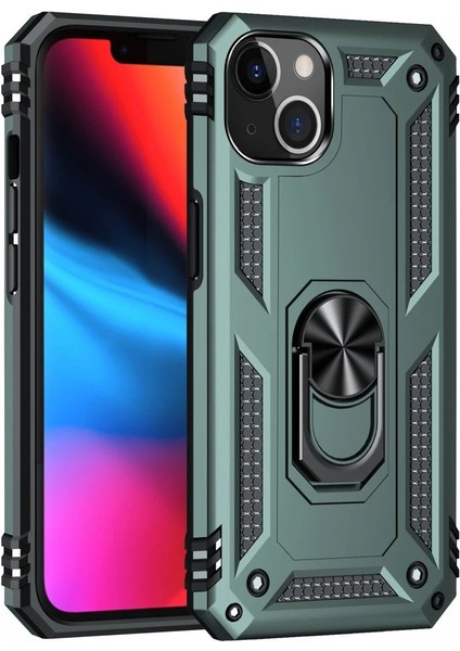 Newface iPhone 13 Kılıf Sofya Yüzüklü Silikon Kapak - Yeşil