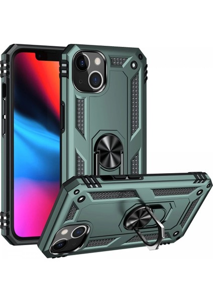 Newface iPhone 13 Kılıf Sofya Yüzüklü Silikon Kapak - Yeşil