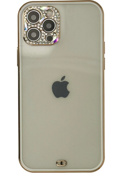 Newface iPhone 12 Pro Max Kılıf Liva Taşlı Silikon - Beyaz