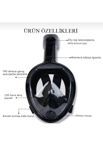 Lxl Beden Siyah Dalış Maskesi Tam Yüz Full Face Şnorkel Anti Sızıntı Ekipmanları 360 Görüntü Slikon fiyatları