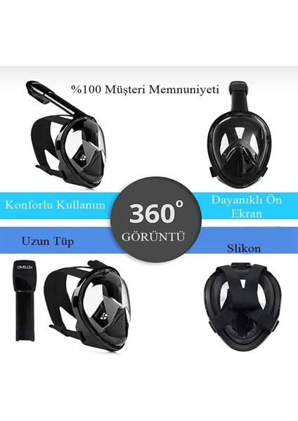 Lxl Beden Siyah Dalış Maskesi Tam Yüz Full Face Şnorkel Anti Sızıntı Ekipmanları 360 Görüntü Slikon modelleri