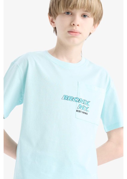 Erkek Çocuk Bisiklet Yaka Baskılı Kısa Kollu Tişört E0098A825SM