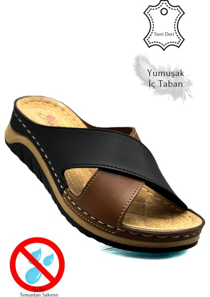 Çapraz Bant Yumuşak ve Hafif Kalın Tabanlı Kadın Terlik Spor Terlik 521/2 Siyah Taba