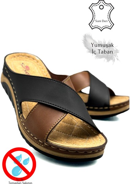 Çapraz Bant Yumuşak ve Hafif Kalın Tabanlı Kadın Terlik Spor Terlik 521/2 Siyah Taba fiyatları