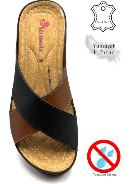 Çapraz Bant Yumuşak ve Hafif Kalın Tabanlı Kadın Terlik Spor Terlik 521/2 Siyah Taba fırsatları