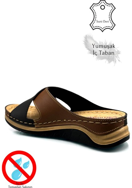 Çapraz Bant Yumuşak ve Hafif Kalın Tabanlı Kadın Terlik Spor Terlik 521/2 Siyah Taba