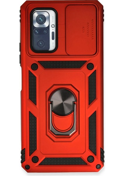 Newface Xiaomi Redmi Note 10 Pro Kılıf Pars Lens Yüzüklü Silikon - Kırmızı