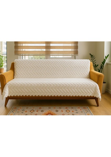 Elite Peluş Pamuklu Krem Koltuk Örtüsü Sünger Tabanlı Kaymaz Çekyat/kanepe Örtüsü | 160X210 Cm, 1 Parça 1 Adet