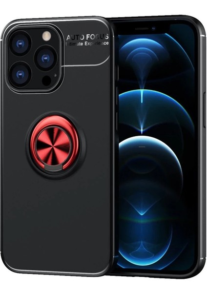Newface iPhone 13 Pro Kılıf Range Yüzüklü Silikon - Siyah-Kırmızı