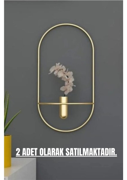 Elite 2 Adet Gold Oval Çiçeklik , Modern Dekoratif Metal Duvar Çiçeklik 1 Adet