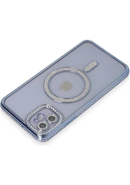 Newface iPhone 11 Kılıf Joke Simli Magneticsafe Kılıf - Mavi