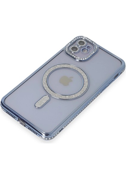 Newface iPhone 11 Kılıf Joke Simli Magneticsafe Kılıf - Mavi