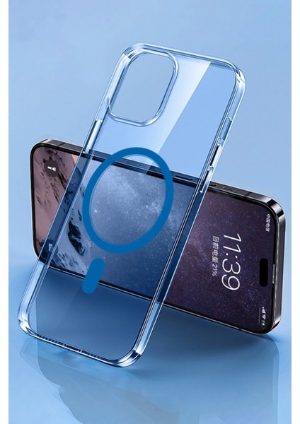 Newface iPhone 14 Pro Max Kılıf Tron Şeffaf Magsafe Kapak - Mavi
