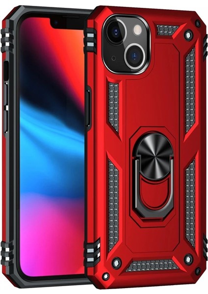 Newface iPhone 14 Kılıf Sofya Yüzüklü Silikon Kapak - Kırmızı