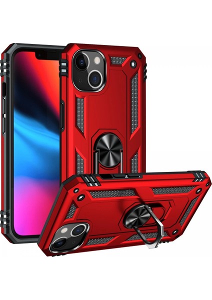 Newface iPhone 14 Kılıf Sofya Yüzüklü Silikon Kapak - Kırmızı