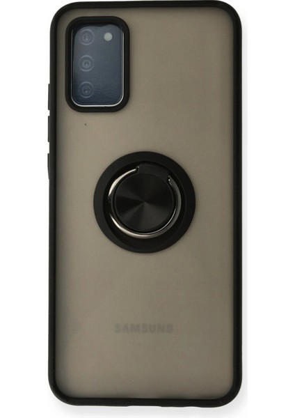 Newface Samsung Galaxy A02S Kılıf Montreal Yüzüklü Silikon Kapak - Siyah