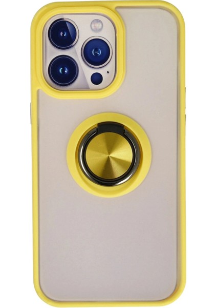 Newface iPhone 15 Pro Kılıf Montreal Yüzüklü Silikon Kapak - Sarı