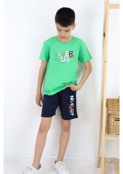 Erkek Çocuk Şortlu Takım Yazı Baskılı Cepli 8-14 Yaş, Yeşil fiyatları