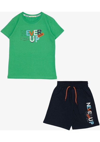 Erkek Çocuk Şortlu Takım Yazı Baskılı Cepli 8-14 Yaş, Yeşil fırsatları