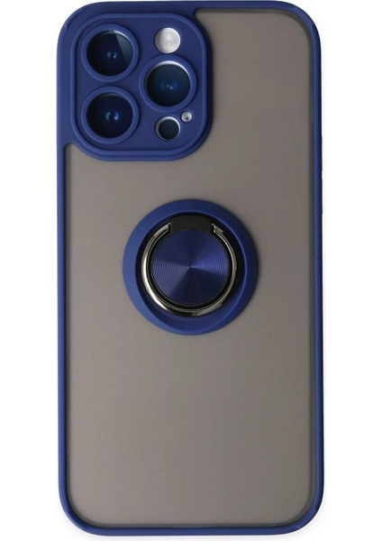 Newface iPhone 14 Pro Kılıf Montreal Yüzüklü Silikon Kapak - Lacivert