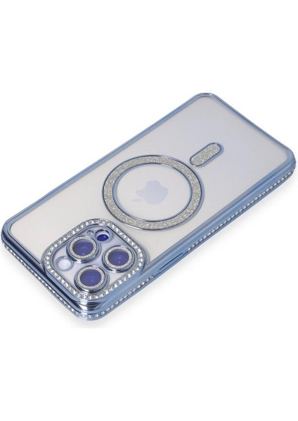 Newface iPhone 15 Pro Max Kılıf Joke Simli Magneticsafe Kılıf - Mavi