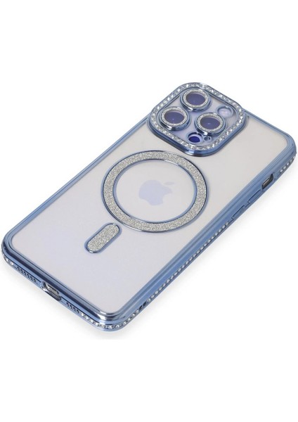 Newface iPhone 15 Pro Max Kılıf Joke Simli Magneticsafe Kılıf - Mavi