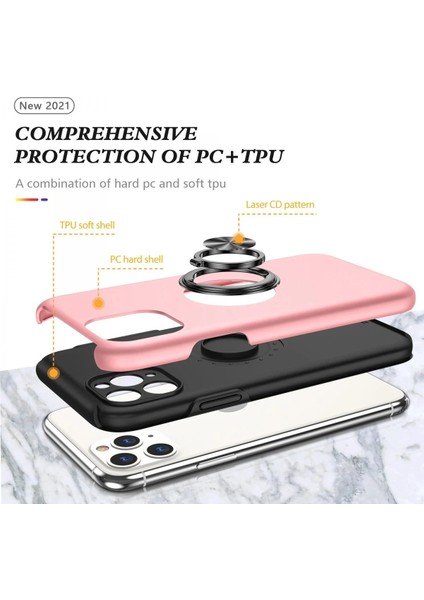 Newface iPhone 11 Pro Max Kılıf Elit Yüzüklü Kapak - Pembe