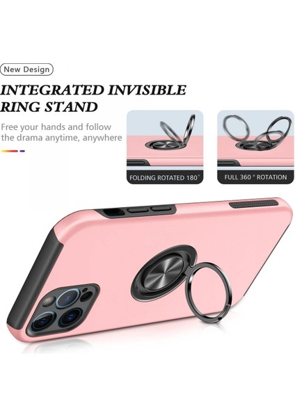 Newface iPhone 12 Pro Max Kılıf Elit Yüzüklü Kapak - Pembe