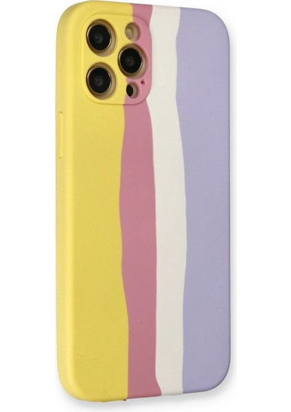 Newface iPhone 12 Pro Max Kılıf Ebruli Lansman Silikon - Sarı-Mavi