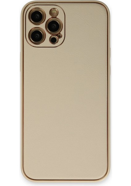 Newface iPhone 12 Pro Kılıf Coco Deri Silikon Kapak - Gold