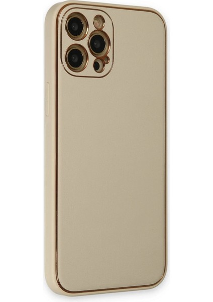 Newface iPhone 12 Pro Kılıf Coco Deri Silikon Kapak - Gold