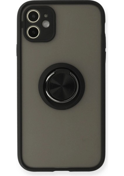 Newface iPhone 11 Kılıf Montreal Yüzüklü Silikon Kapak - Siyah