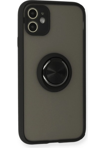 Newface iPhone 11 Kılıf Montreal Yüzüklü Silikon Kapak - Siyah