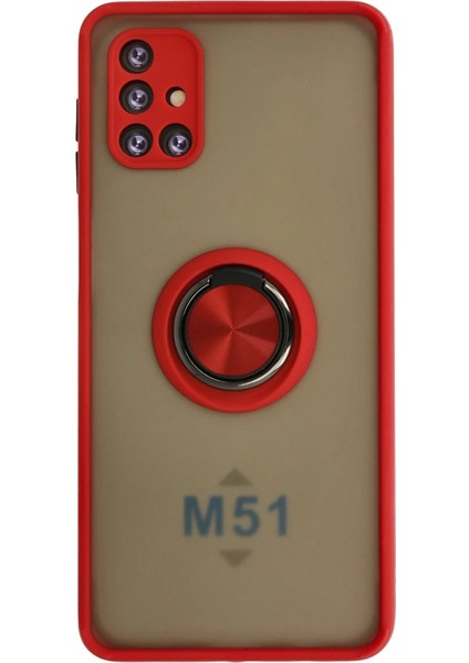 Newface Samsung Galaxy M51 Kılıf Montreal Yüzüklü Silikon Kapak - Kırmızı