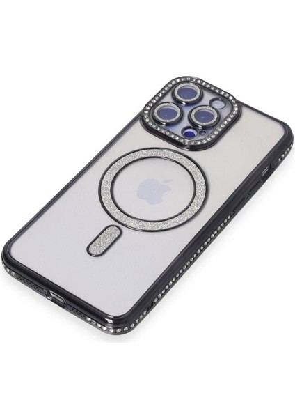 Newface iPhone 15 Pro Kılıf Joke Simli Magneticsafe Kılıf - Siyah