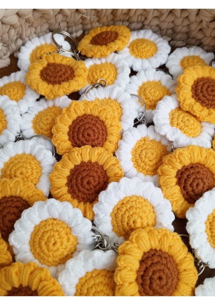 Elite 25 Adet Papatya ve Ayçiçeği Amigurumi Hediyelik Düğün Nişan Doğum ve Doğum Günü Anahtarlık 1 Adet