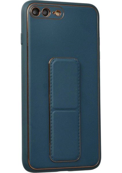 Newface iPhone 7 Plus Kılıf Coco Deri Standlı Kapak - Mavi