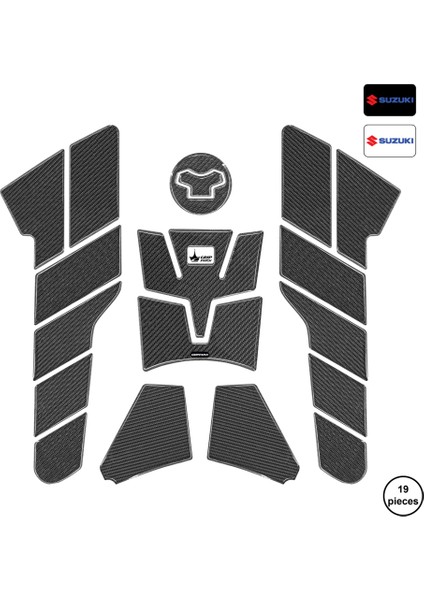 Suzuki V-Strom 1050 2025 ile Uyumlu Kaydırmaz 6d Karbon 19 Parça Tank Pad Seti GC55 modelleri