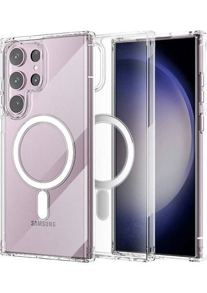 Newface Samsung Galaxy S23 Ultra Kılıf Magneticsafe Şeffaf Silikon - Şeffaf