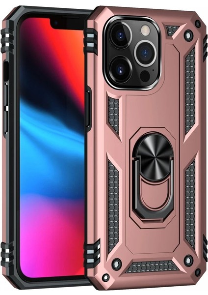 Newface iPhone 13 Pro Kılıf Sofya Yüzüklü Silikon Kapak - Rose