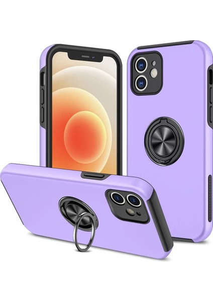 Newface iPhone 12 Kılıf Elit Yüzüklü Kapak - Mor