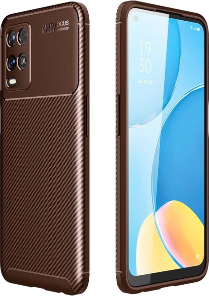 Newface Oppo A54 4g Kılıf Auto Focus Karbon Kapak - Kahverengi