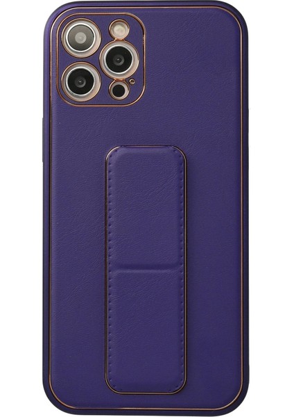 Newface iPhone 12 Pro Max Kılıf Coco Deri Standlı Kapak - Mor