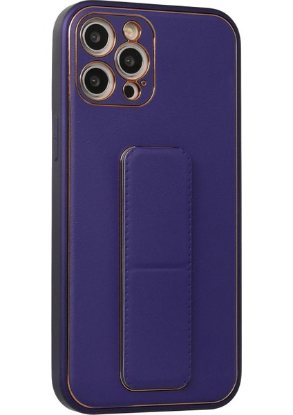 Newface iPhone 12 Pro Max Kılıf Coco Deri Standlı Kapak - Mor