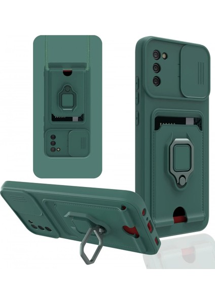 Newface Samsung Galaxy A02S Kılıf Zuma Kartvizitli Yüzüklü Silikon - Yeşil