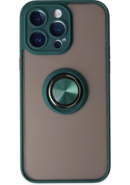 Newface iPhone 14 Pro Max Kılıf Montreal Yüzüklü Silikon Kapak - Yeşil