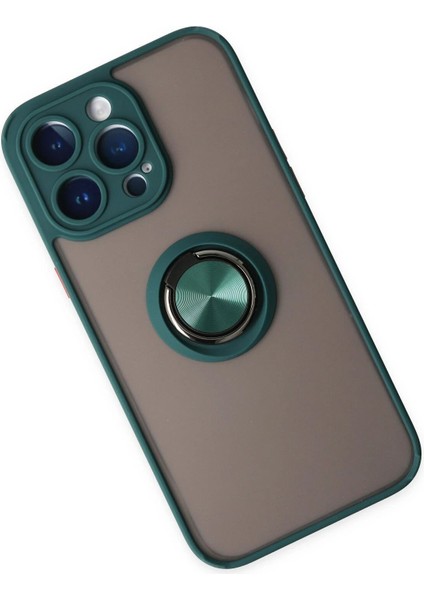 Newface iPhone 14 Pro Max Kılıf Montreal Yüzüklü Silikon Kapak - Yeşil