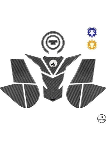 Yamaha MT09 2013-2018 ile Uyumlu Kaydırmaz 6d Karbon 14 Parça Tank Pad Seti GC56