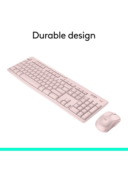 Logıtech MK270 Kablosuz USB Alıcılı Q Klavye Mouse Seti, Gül Kurusu